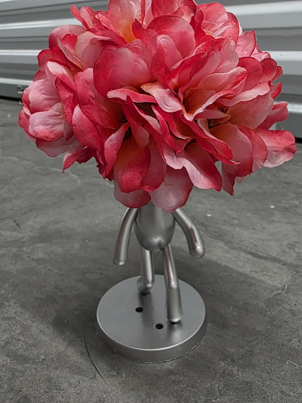Silver Disco Head Figurine with Pink Floral Top -handmade